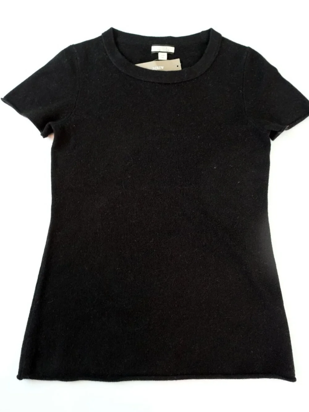 NEW J. CREW 100% Cashmere Short Sleeve Sweater XS Black Crewneck T-shirt - Picture 1 of 3